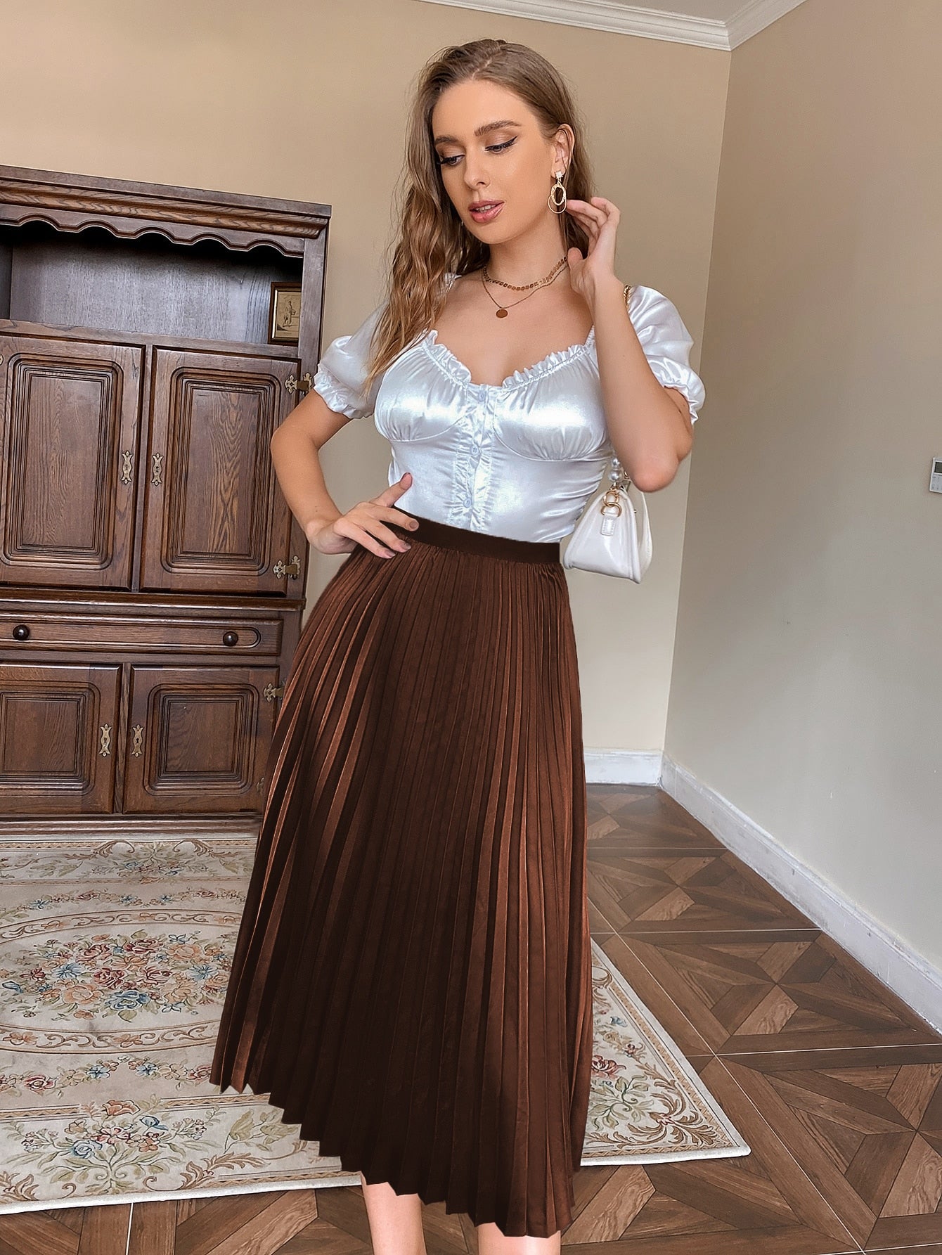 Solid Pleated Skirt