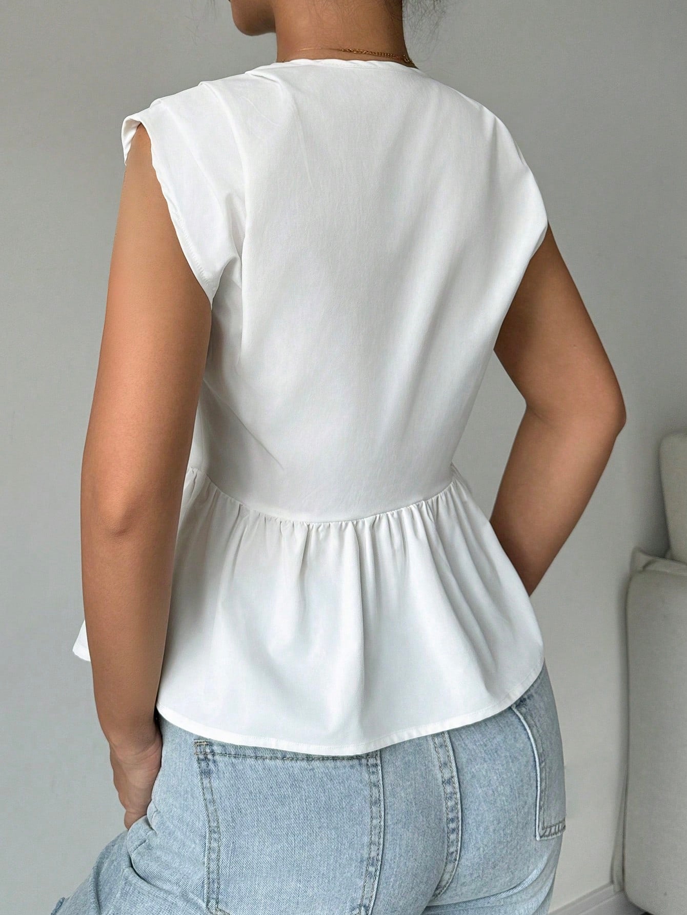 Solid Tie Front Peplum Blouse
