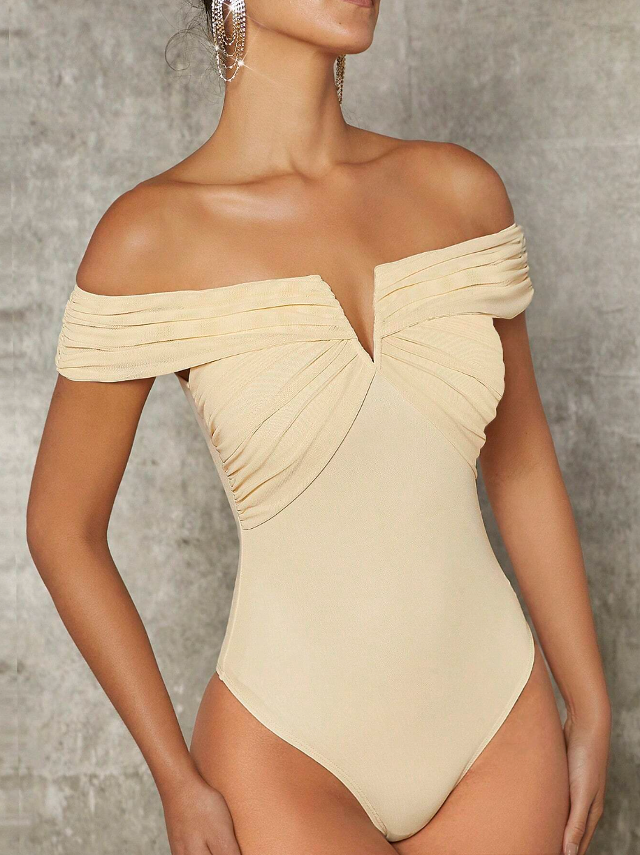 Off Shoulder V-bar  Fitted Bodysuit