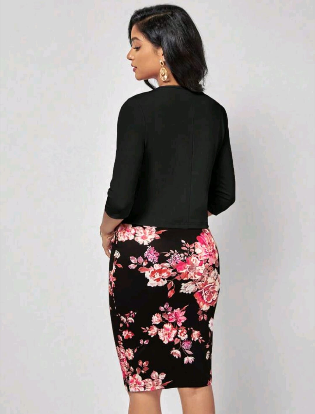 Floral Print Bodycon Dress & Open Front Jacket