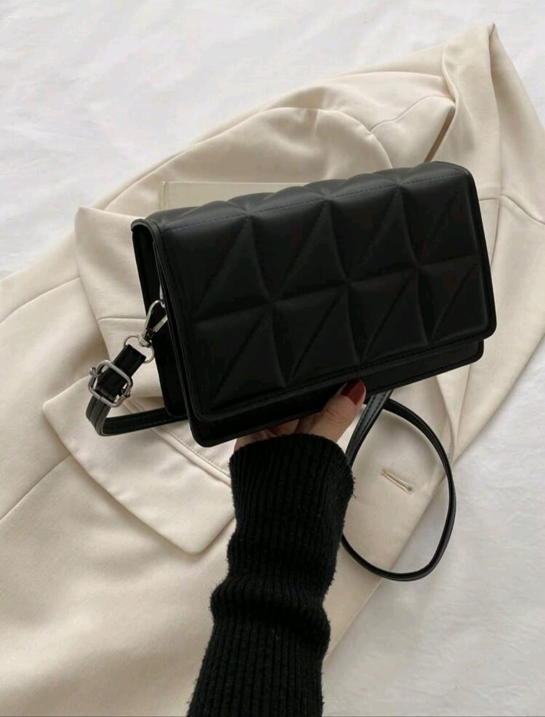 Mini Solid Color Quilted Detail Flap Square Shoulder Bag