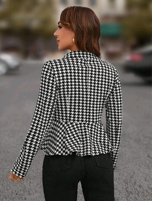 Print Button Front Peplum Coat