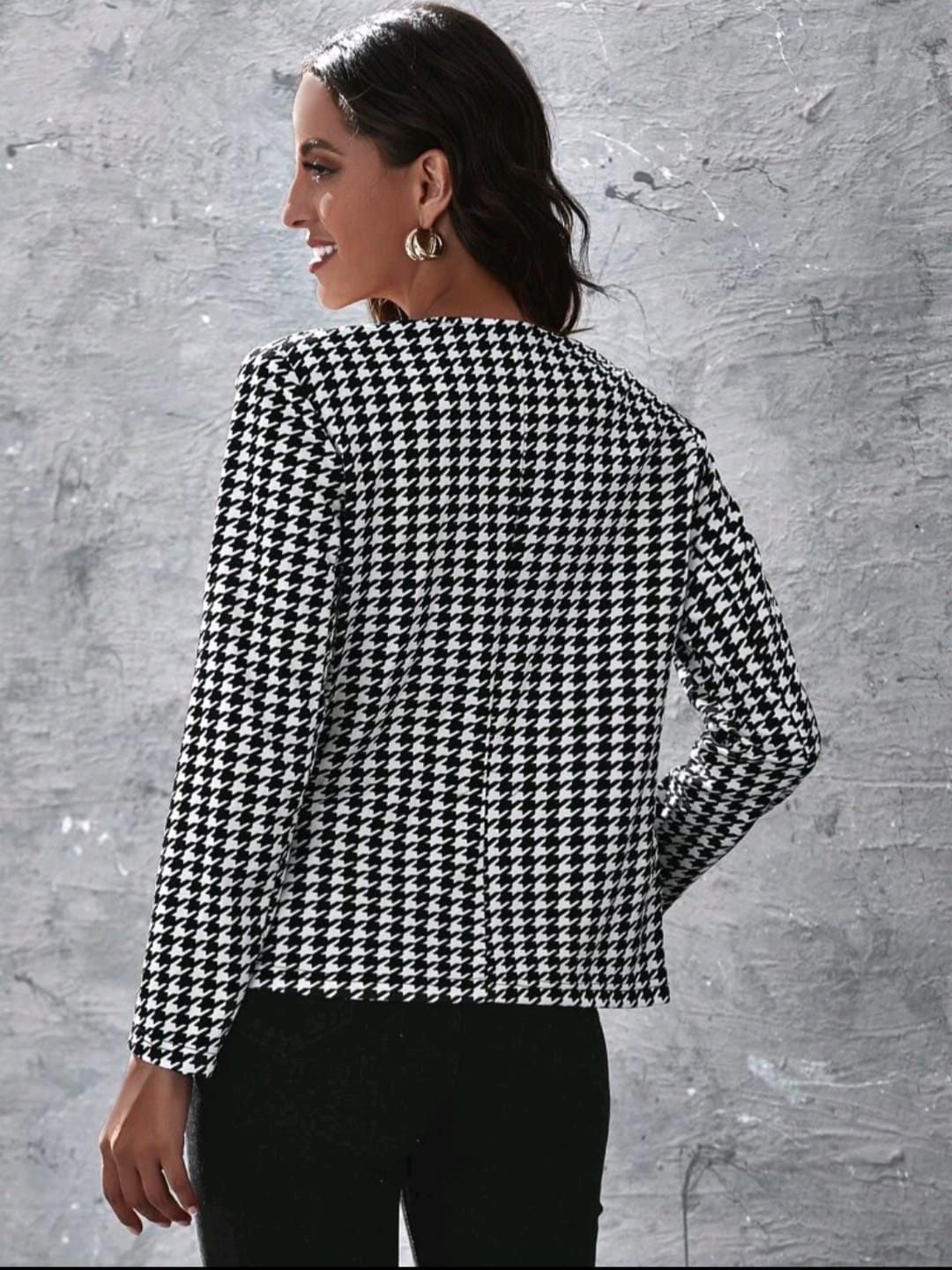Open Front Houndstooth Jacket