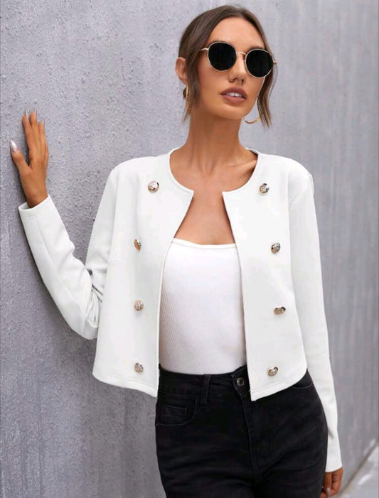 Solid Double Button Crop Jacket