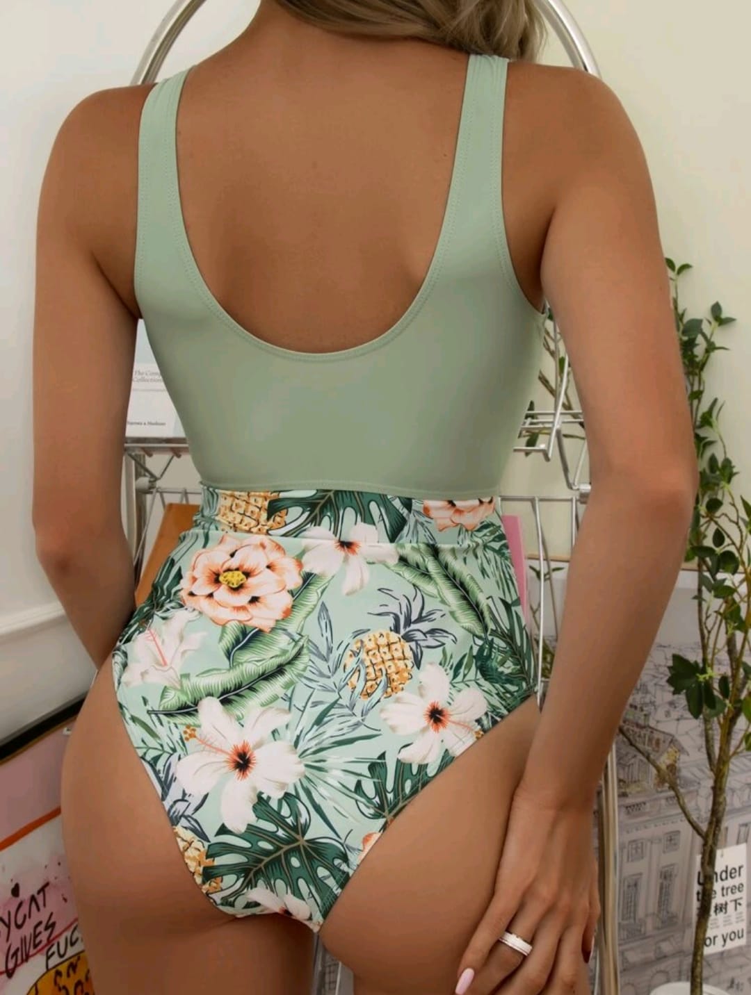 Tropical Print Cut-out One Piece Swimsuit