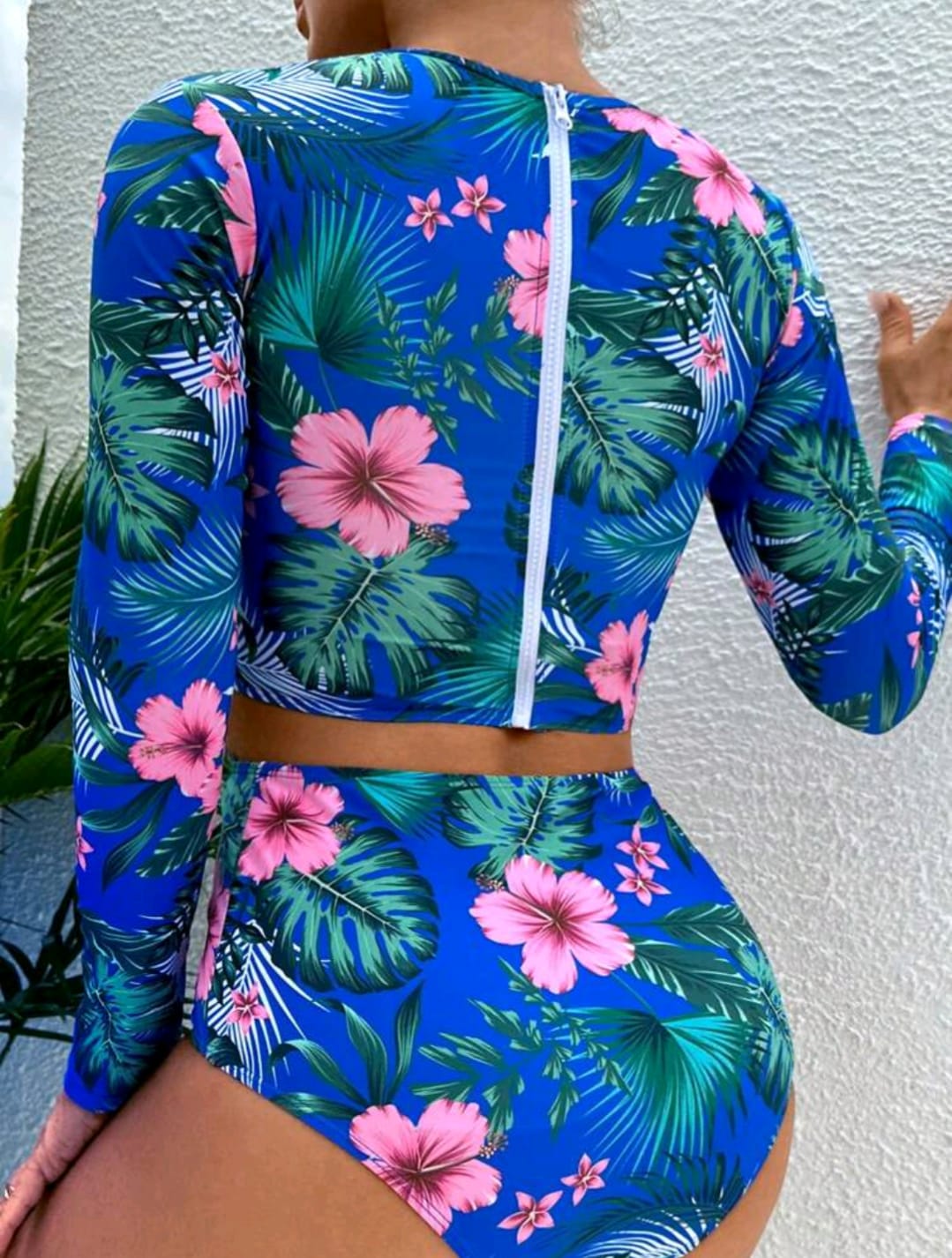 Tropical Print Long Sleeve Swim Shirt