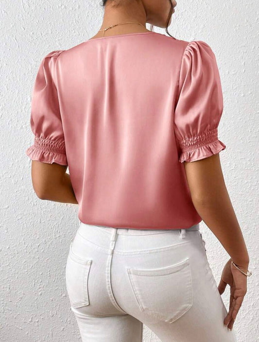 Puff Sleeve Button Front Blouse