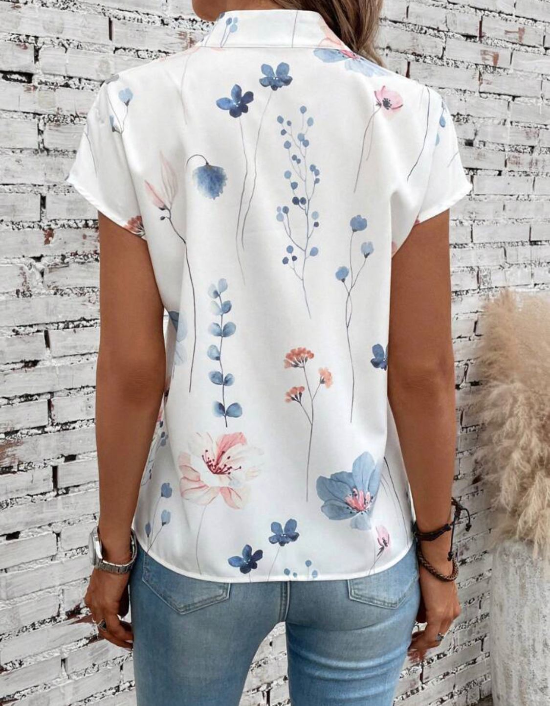 Floral Print Button Detail Batwing Sleeve Blouse