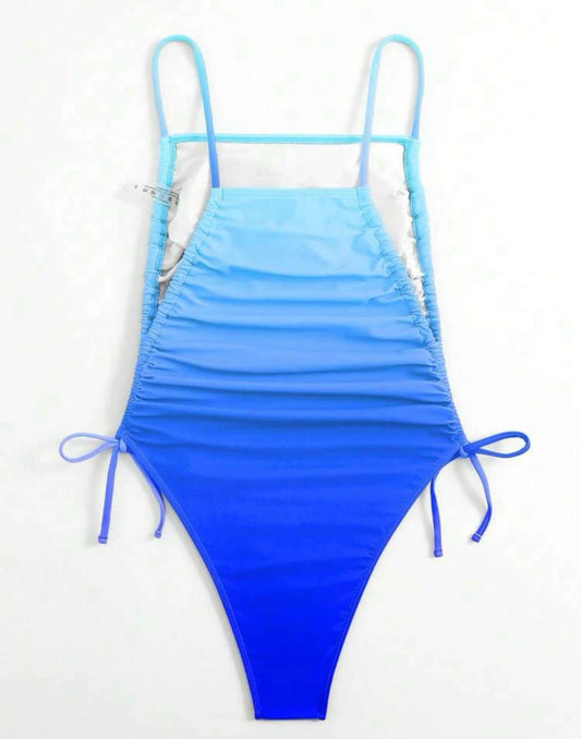 Ombre Drawstring Side One Piece Swimsuit