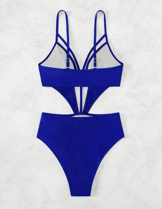 Solid Cut-out Harness One Piece Swimsuit