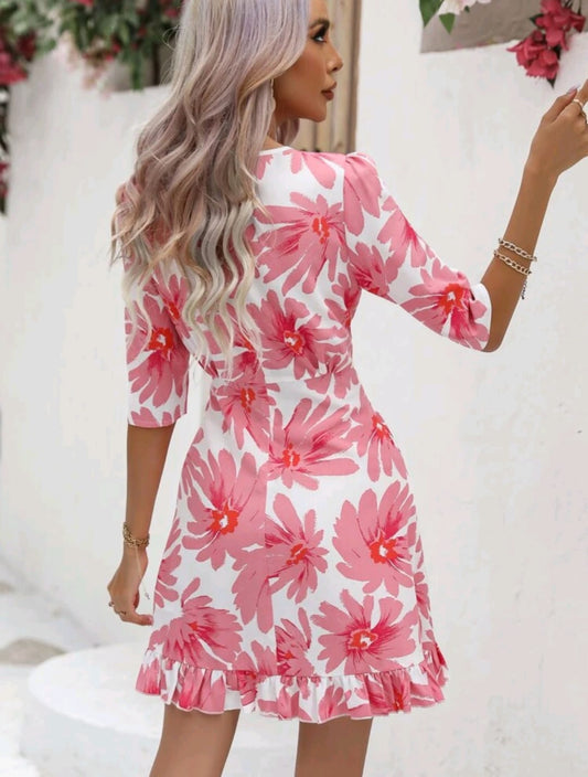 Floral Print Ruffle Hem Dress