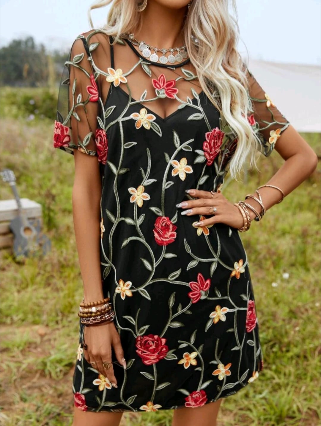 Floral Embroidery  Dress