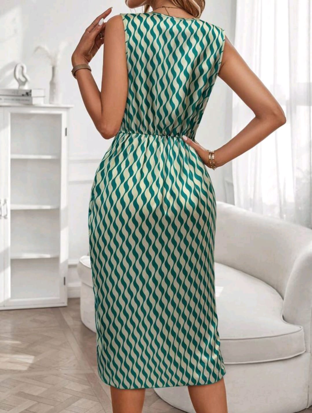 Allover Print Draped Front Dress