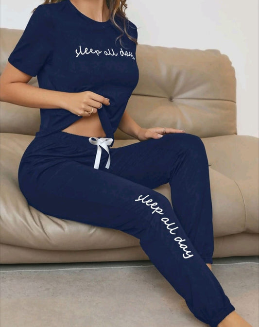 Graphic Tee & Bow Front Pants Lounge Set