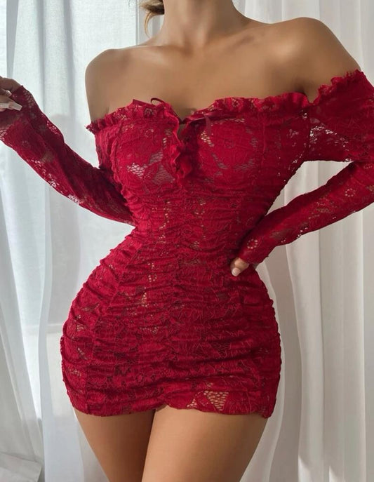 Floral Lace Bandeau Bodycon Dress With Thong