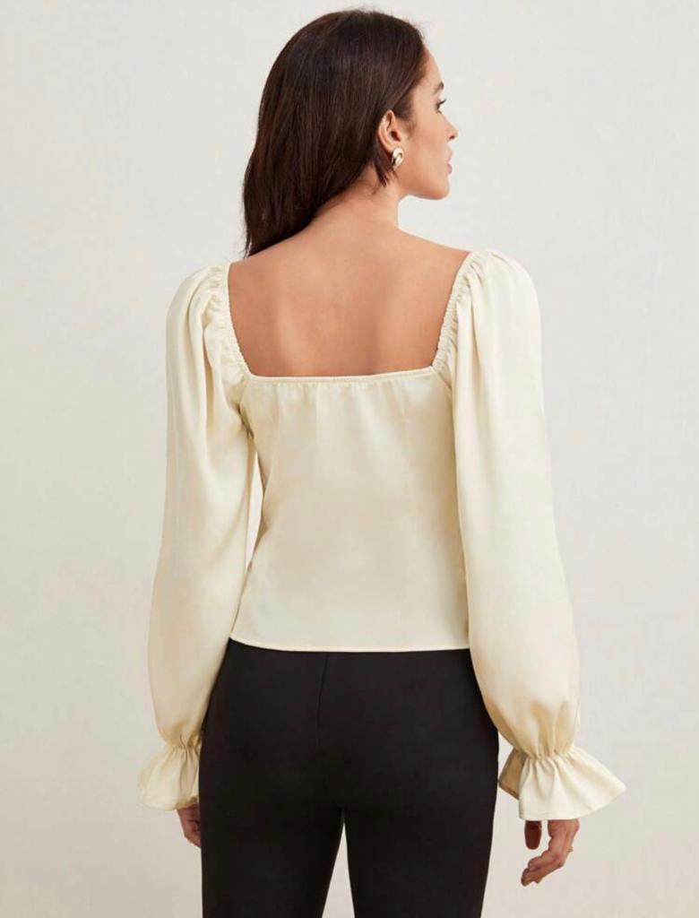 Flounce Sleeve Ruched Bustier Crop Top