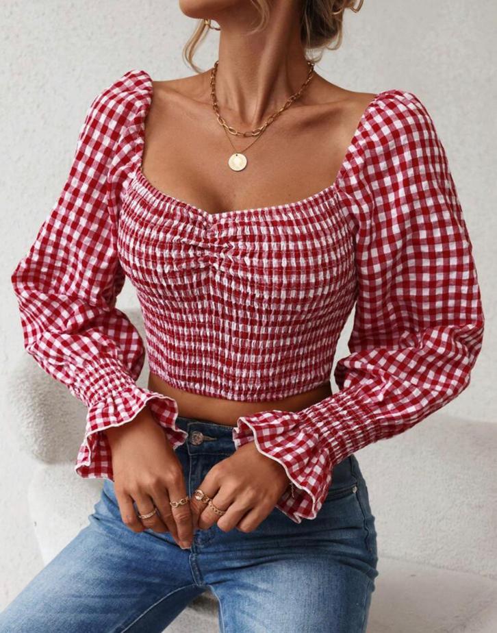 Flare Sleeve Crop Blouse