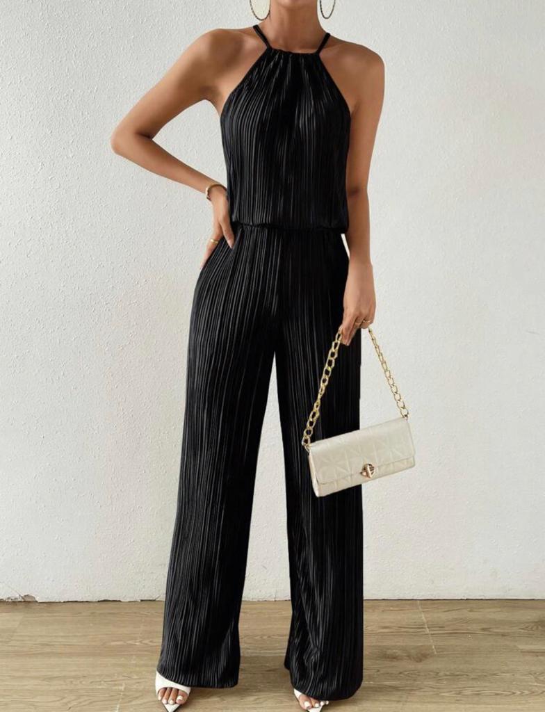 Solid Halter Top & Wide Leg Pants