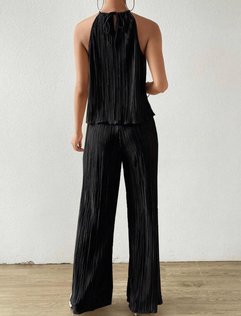 Solid Halter Top & Wide Leg Pants