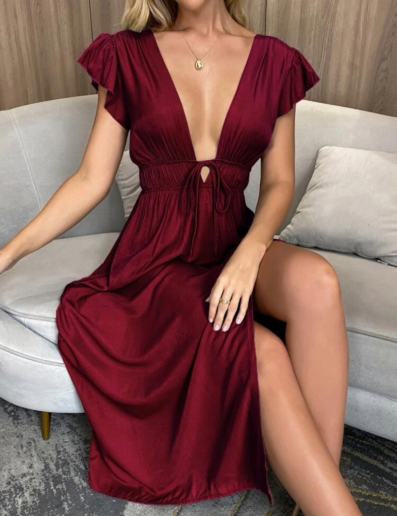 Front Ruched Split Thigh Dress
