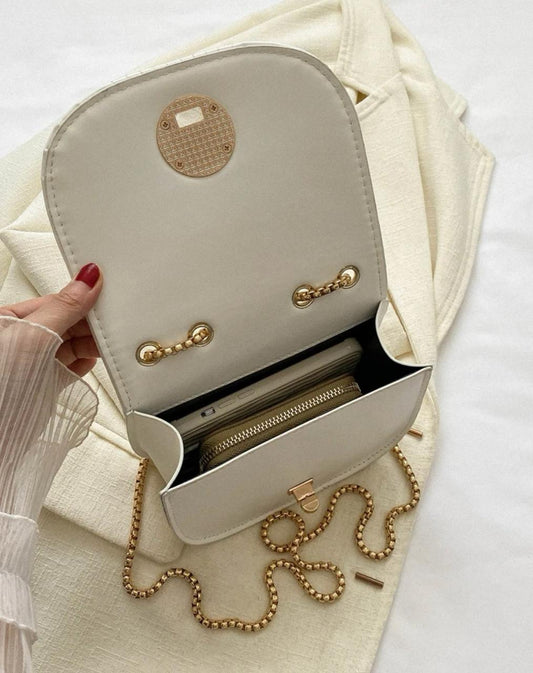 Miniature Embroidered Fashion Flap Shoulder Bag With Metallic Chain Strap