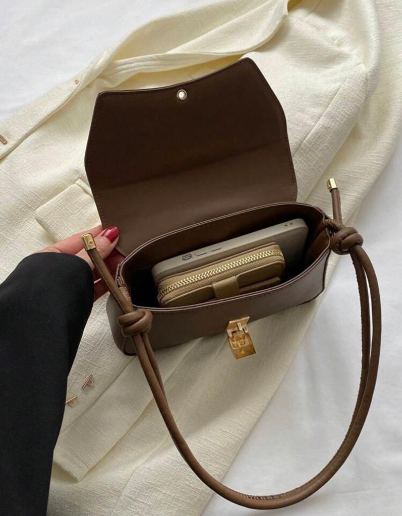 Retro Lightweight,Business Casual Chocolate Brown Flap Baguette Bag