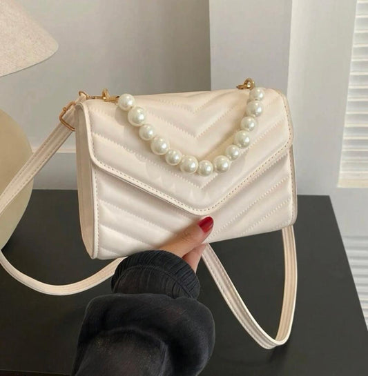 1pc Solid Color Faux Pearl Decorated Women's Handbag Crossbody Bag