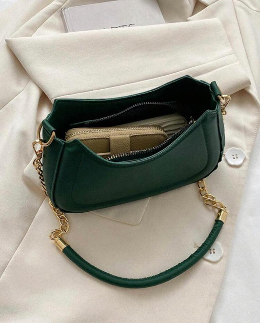Small Hobo Bag Dark Green Fashionable Chain Strap