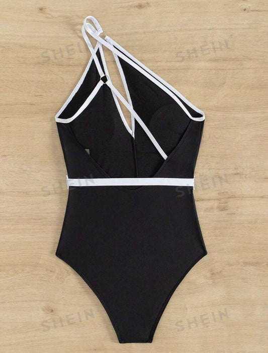 Ladies' One Shoulder Colorblock Monokini Swimsuit