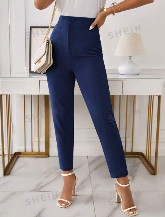 Solid High Waist Tapered Pants