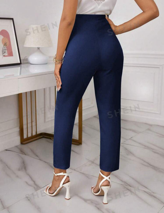 Solid High Waist Tapered Pants
