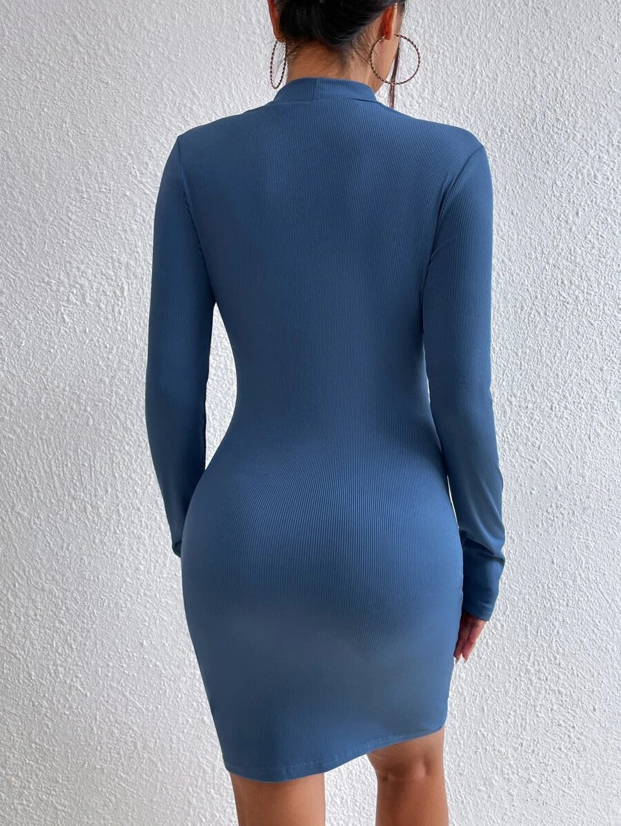 Mock Neck Cut Out Front Bodycon Dress