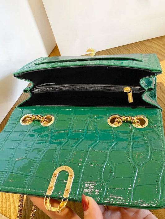 Mini Crocodile Embossed Chain Flap Square Bag