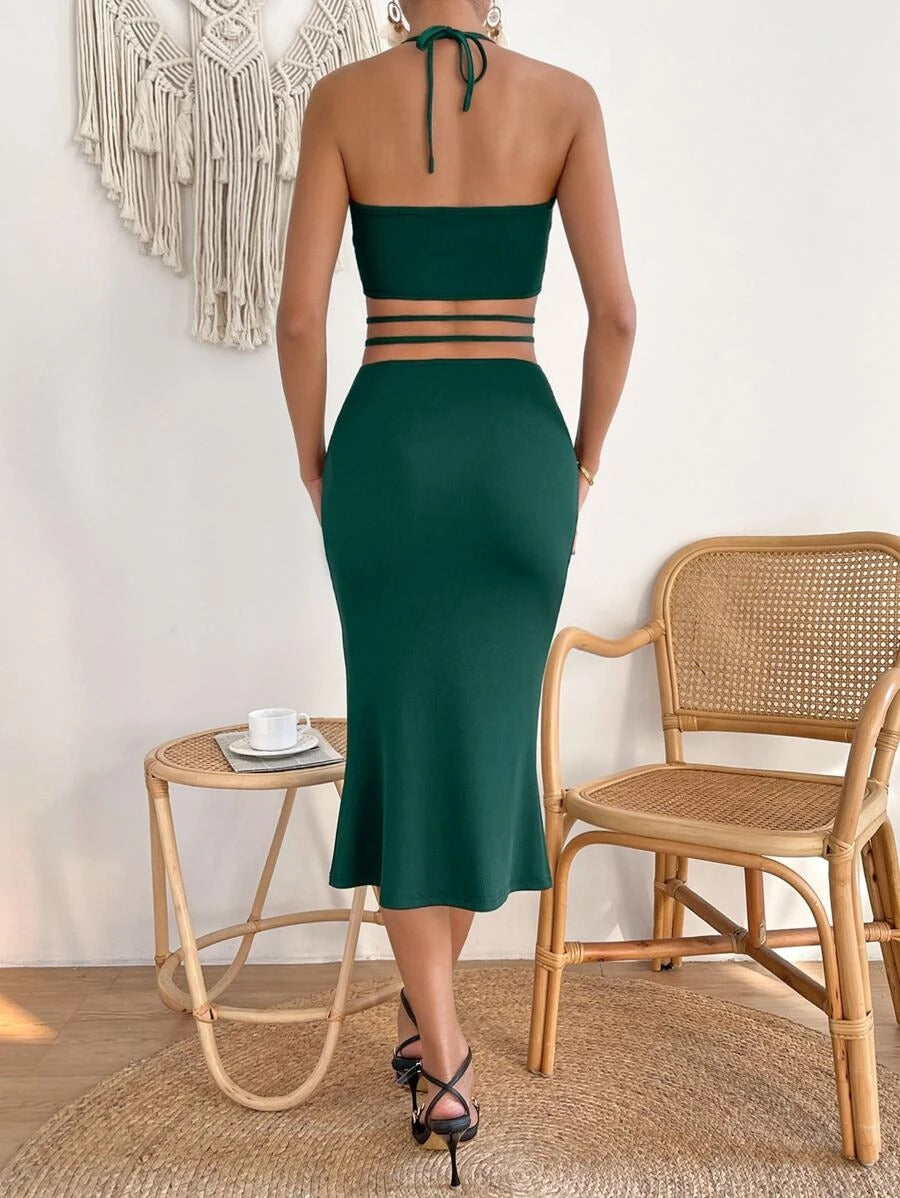 Cut Out Backless Halter Bodycon Dress