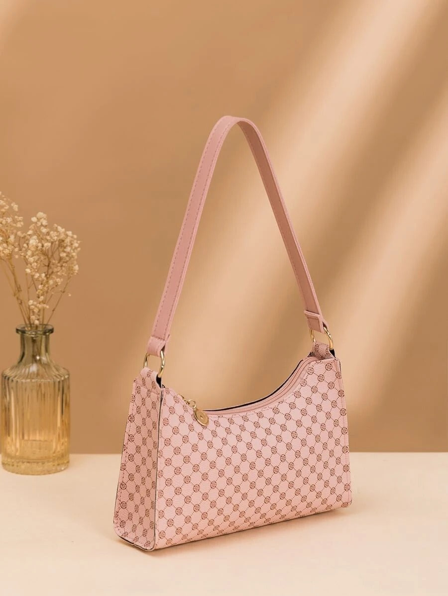 Geometric Pattern Zipper Baguette Bag