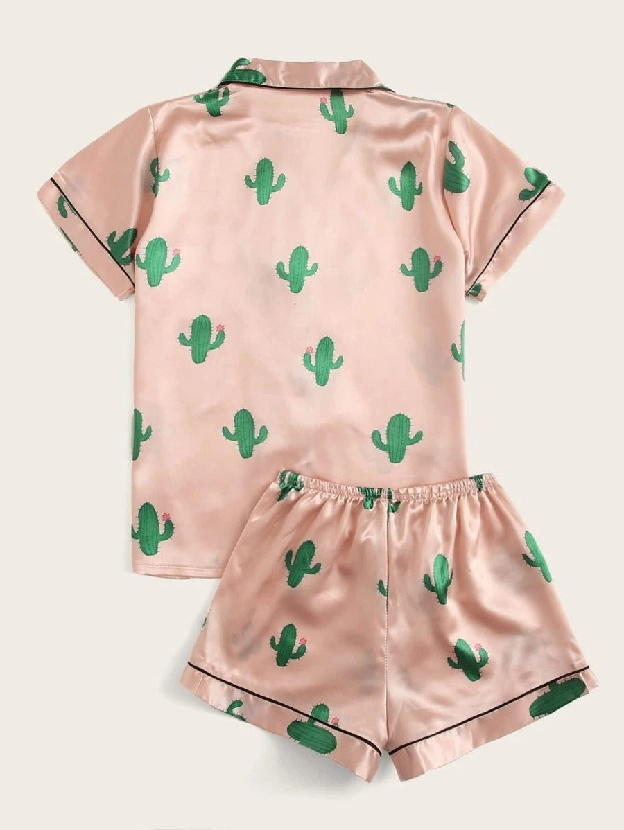 Cactus Print Satin Pajama Set