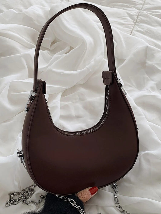 Brown Minimalist Zip Baguette Bag