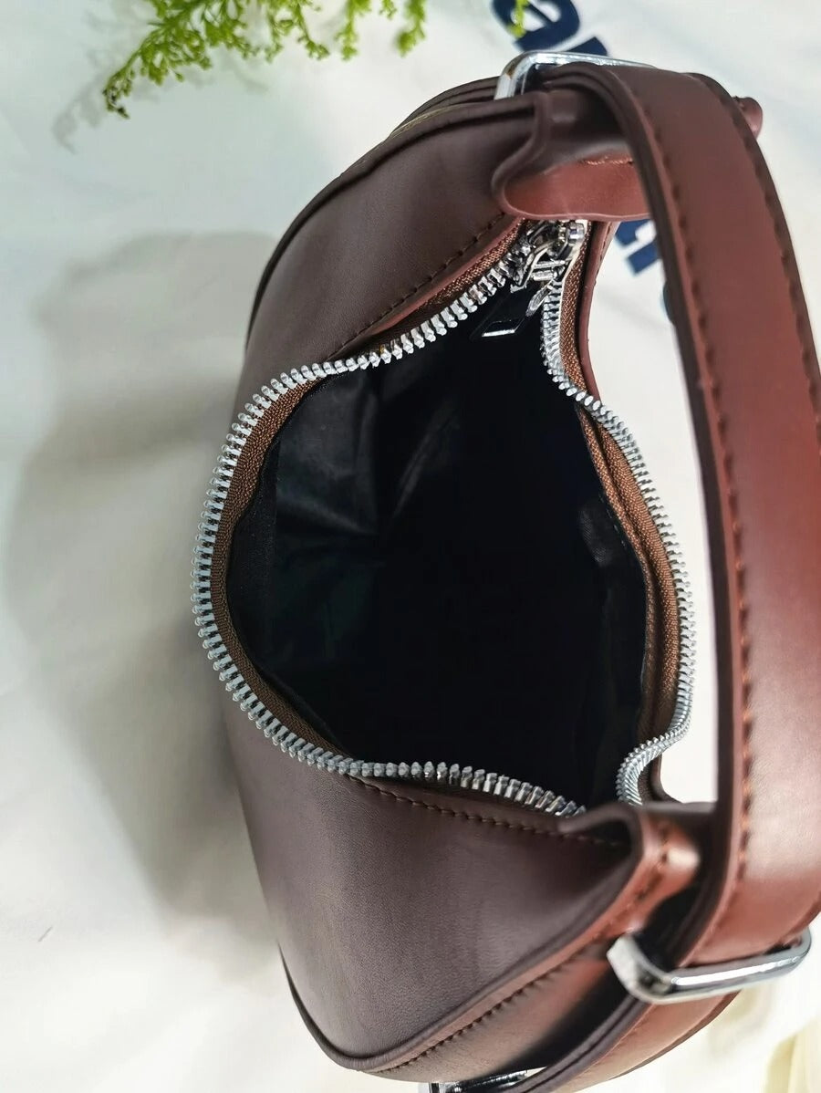 Brown Minimalist Zip Baguette Bag