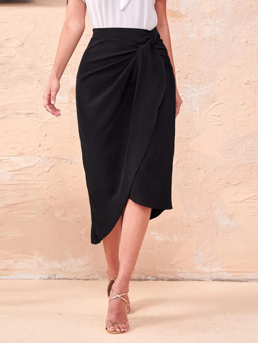 Black Twist Front Wrap Hem Skirt