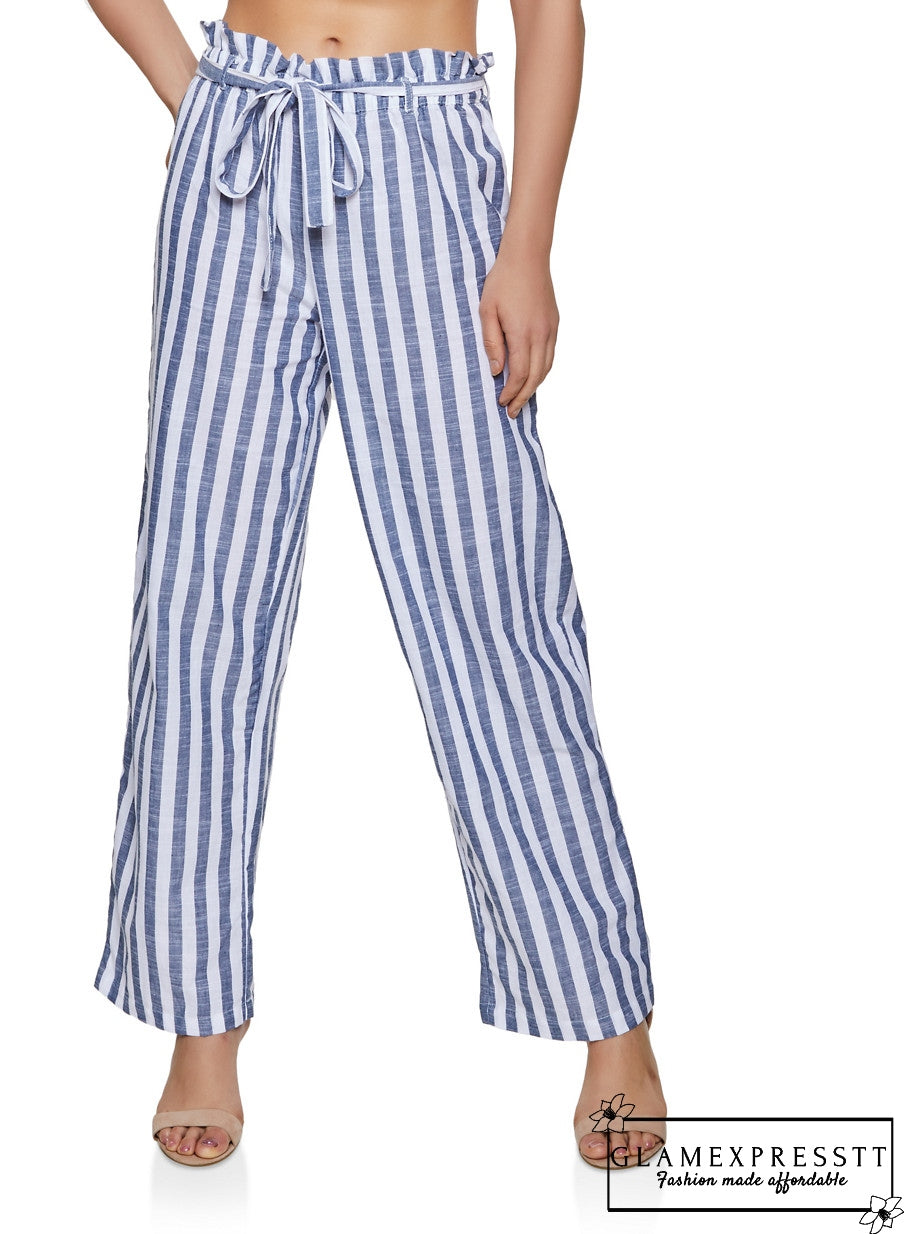 Striped Belted Linen Pants