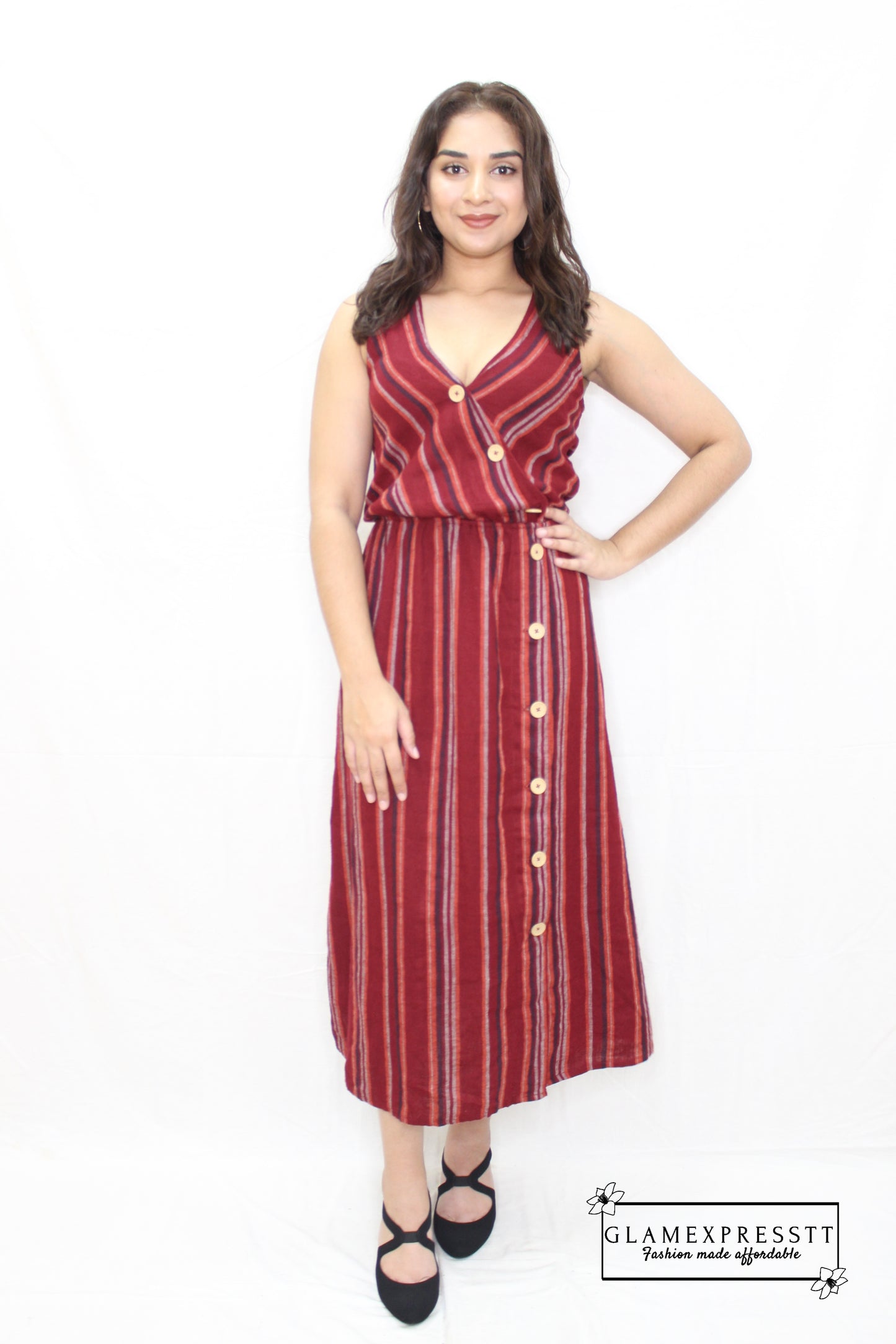 Red Stripe Button Up Maxi