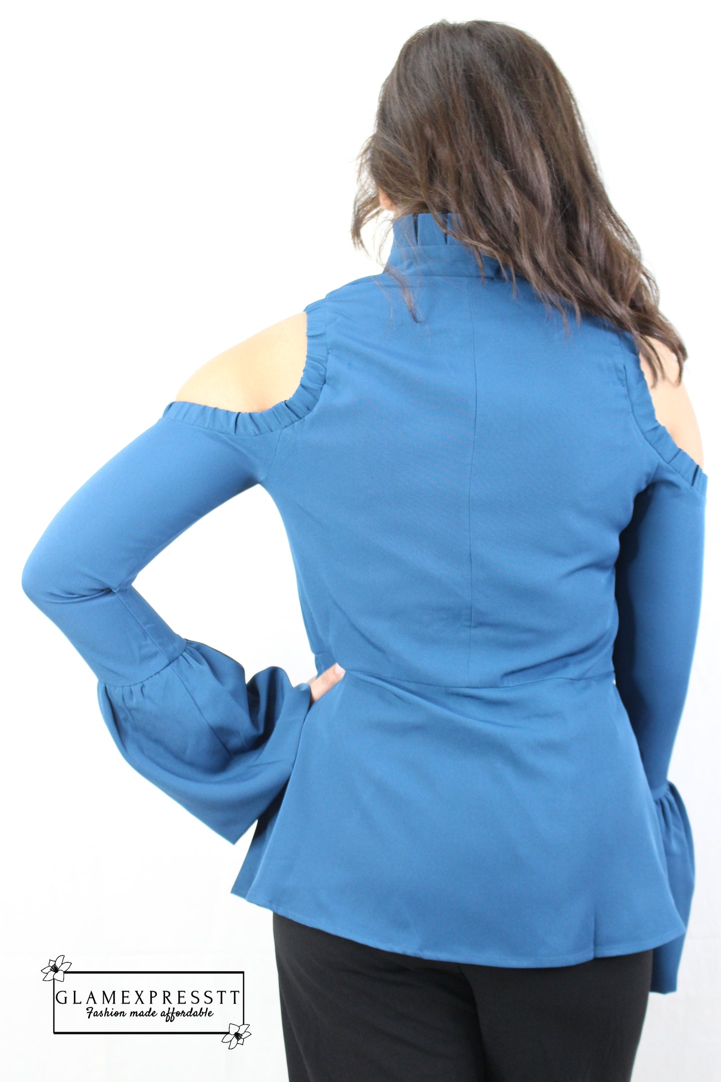 Electric Blue Cut Out Bell Sleeve Top