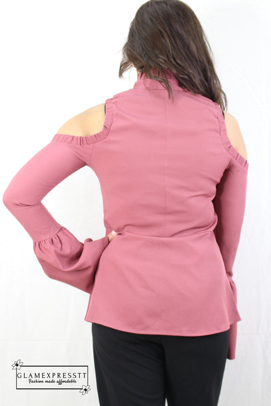Mauve Cut Out Bell Sleeve Top