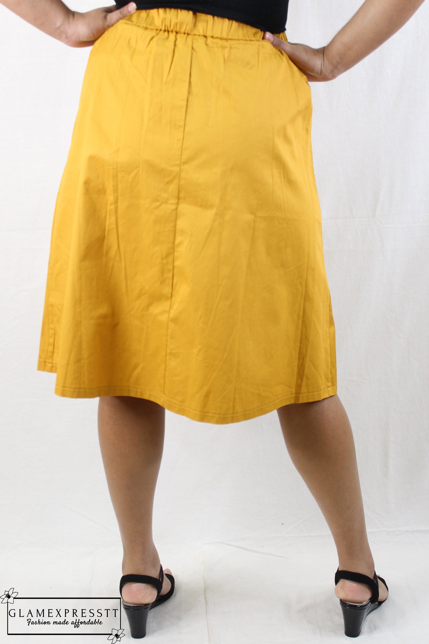 Yellow Button Down Belted Skirt