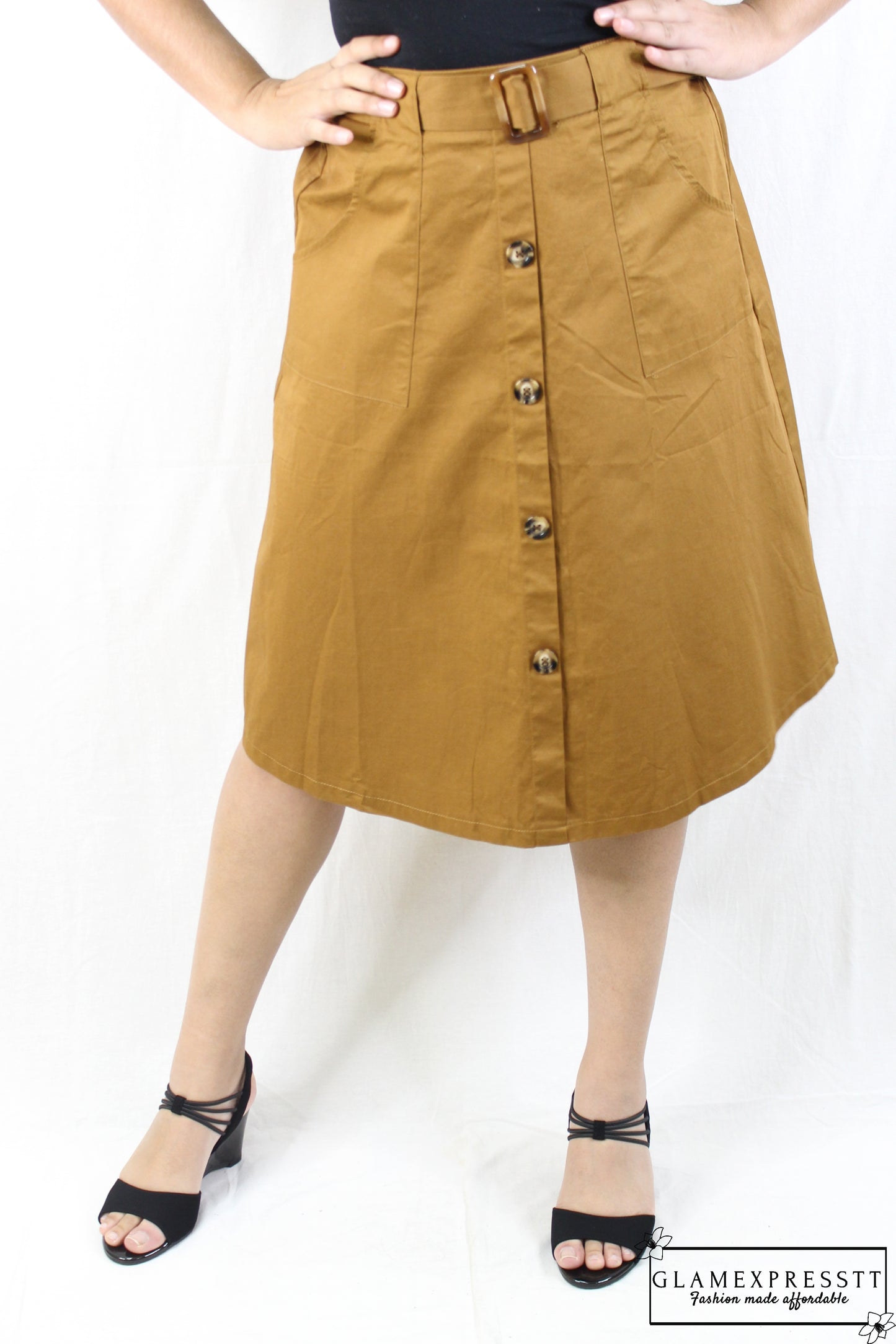 Khaki Belted Skirt